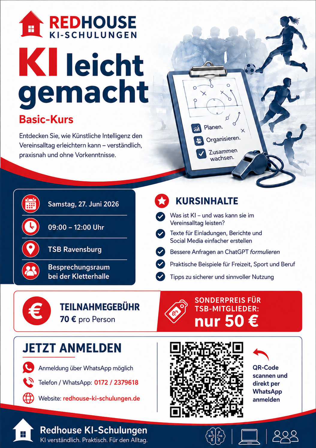 Flyer KI leicht gemacht - Basic-Kurs beim TSB Ravensburg am 27. Juni 2026